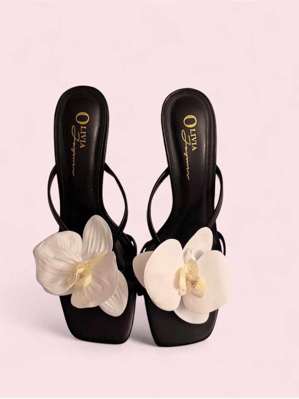 Black Floral-Accent Strappy Heels